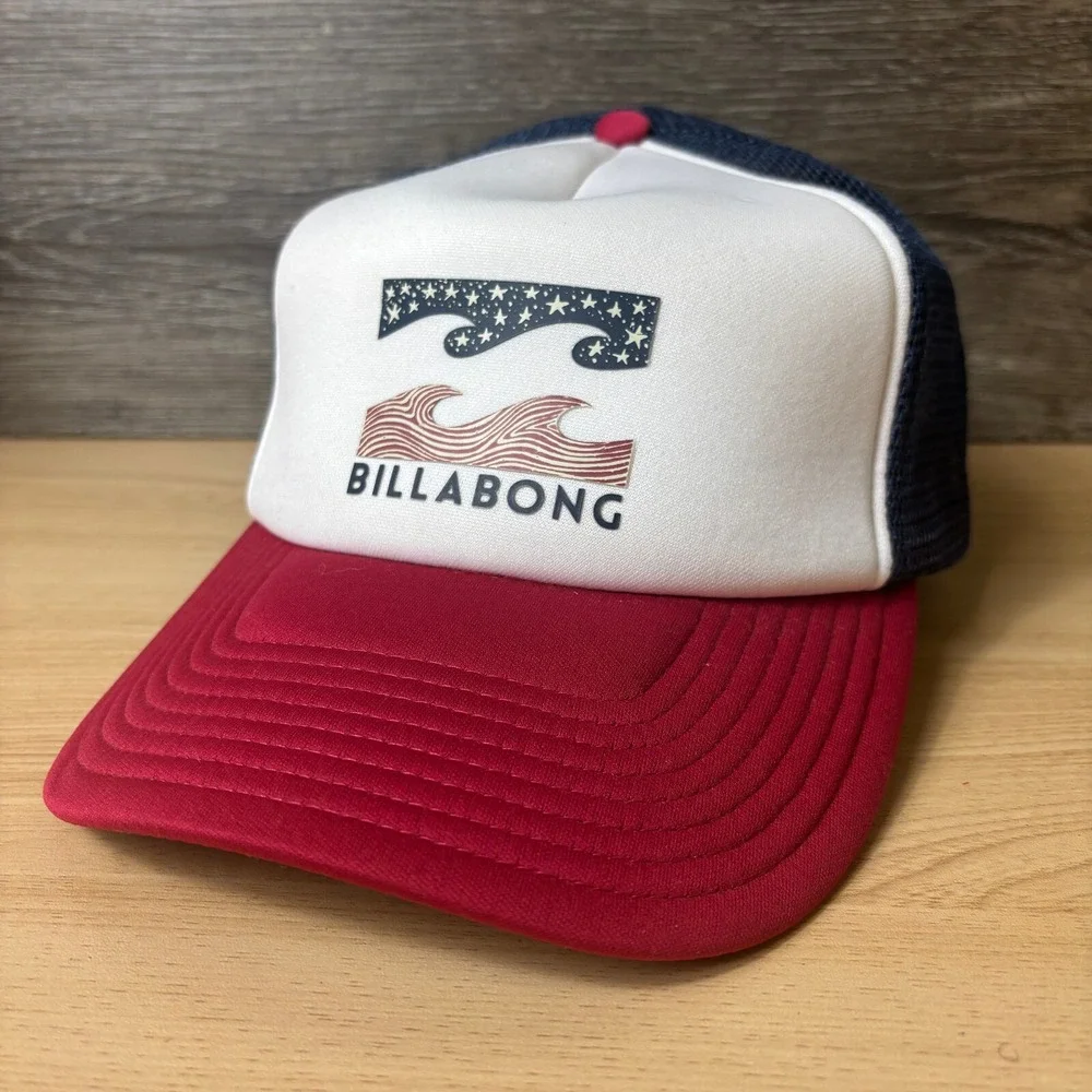BillaBong Hat Cap Snap Back Blue Red Trucker‎ Surf Surfing Adjustable